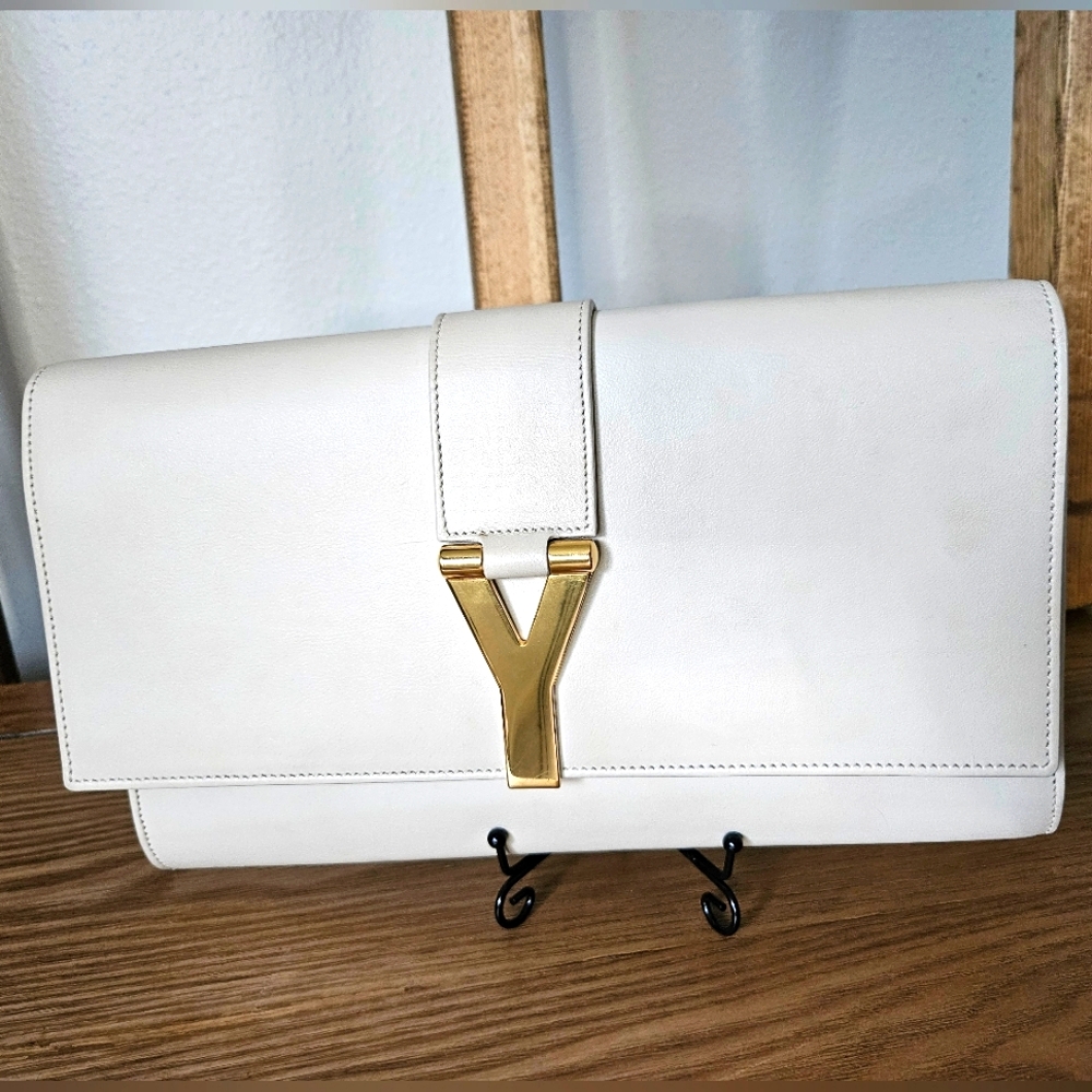 YSL Cream Leather Clutch - Yves Saint Laurent